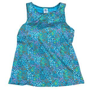 Lands' End Women's High Neck Floral Tankini Swim‎ Top Blue